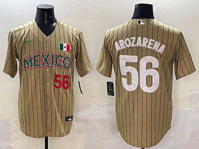 Men Mexico #56 Arozarena Brown Stripe Joint Name 2025 Nike MLB Jersey style 5
